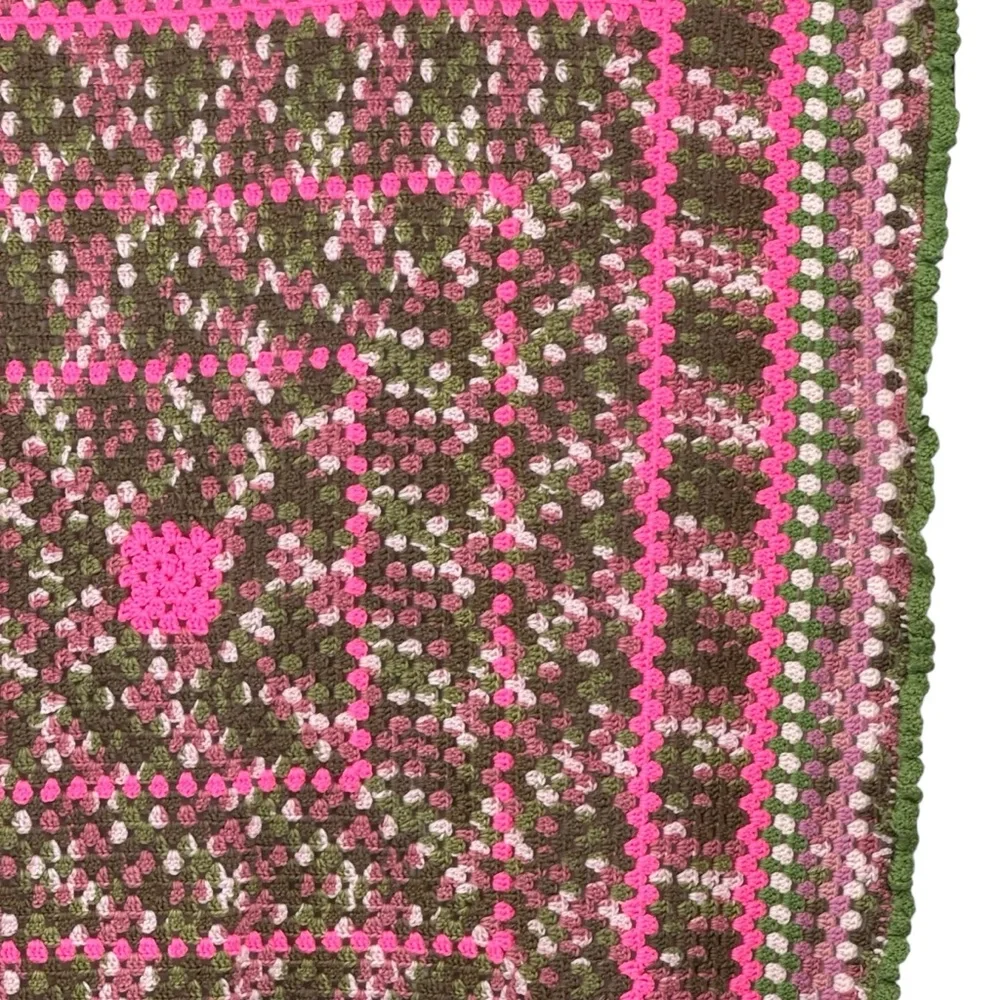 *Beautiful Hand Made Crocheted Blanket/Throw in Greens and Pinks.